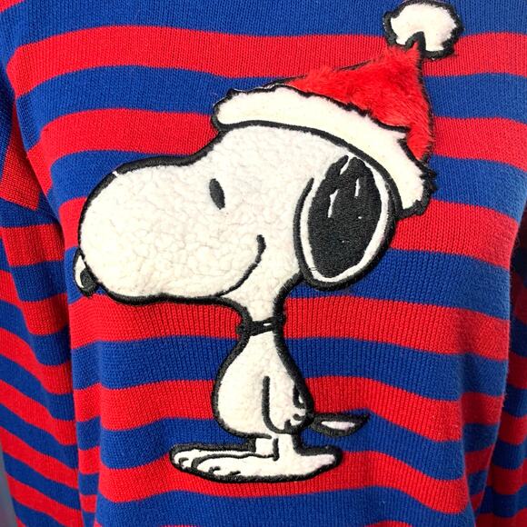 Peanuts Snoopy Striped Holiday Sweater Size Medium - Picture 3 of 8